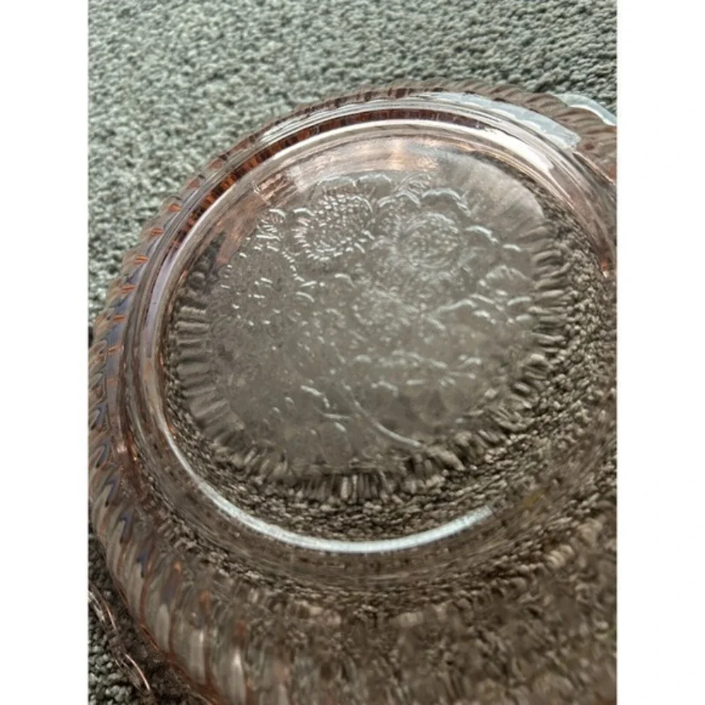 Vintage‎ Anchor Hocking Pink Floral Impression Scalloped Serving Bowl Stunning